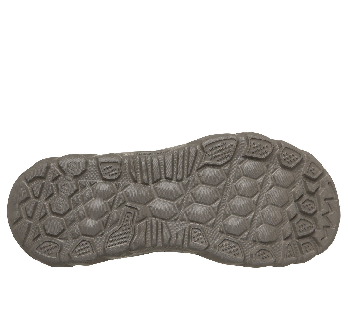 shoe sole with geometric and ribbed traction pattern