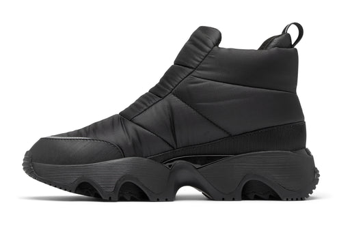 Black puffy high-top sneaker with chunky sole.