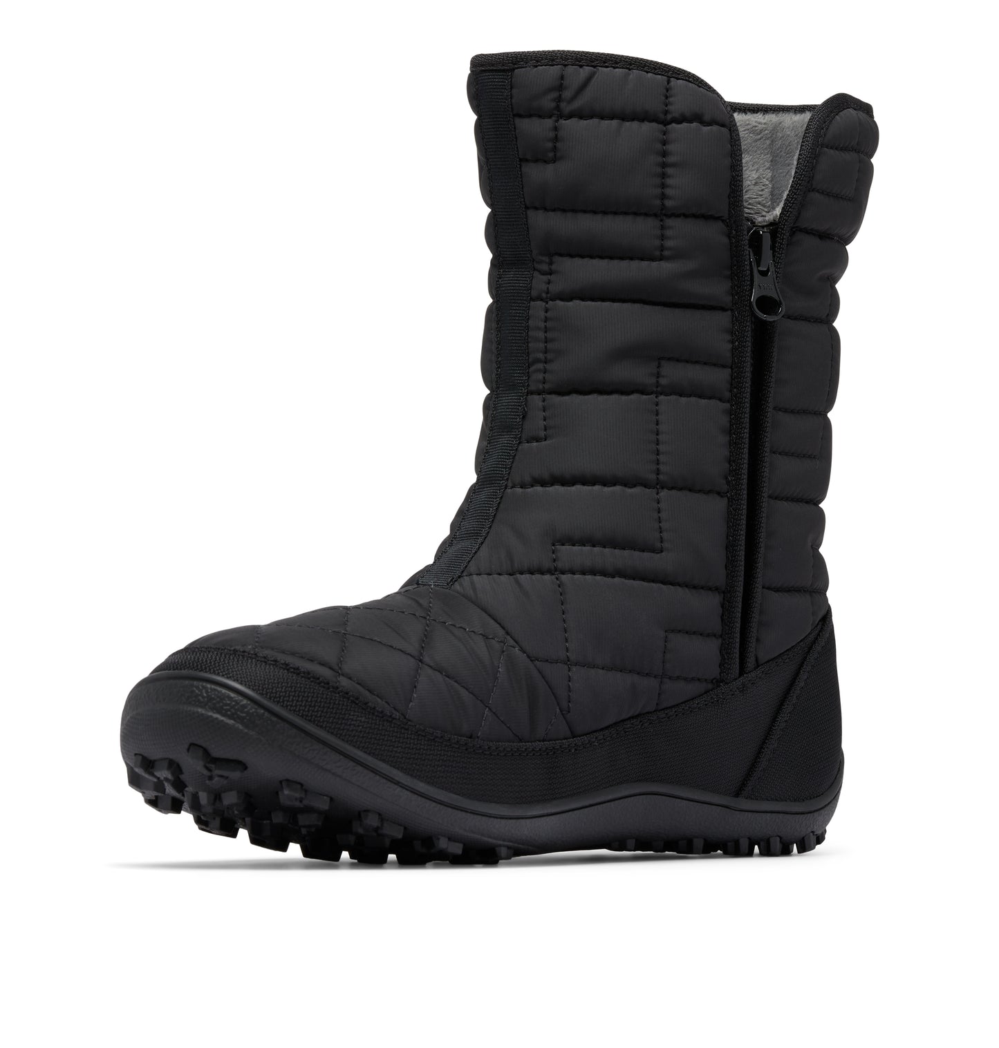 Black puffy mid-calf boot with side zipper.