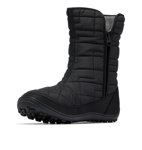 Black puffy mid-calf boot with side zipper.
