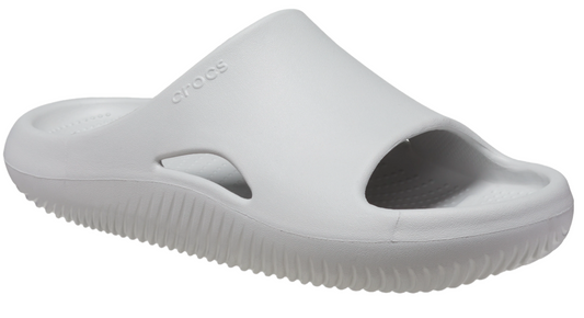Gray slip-on sandal with openings and grooved soles