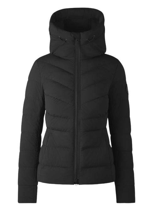 Black hooded puffer jacket.