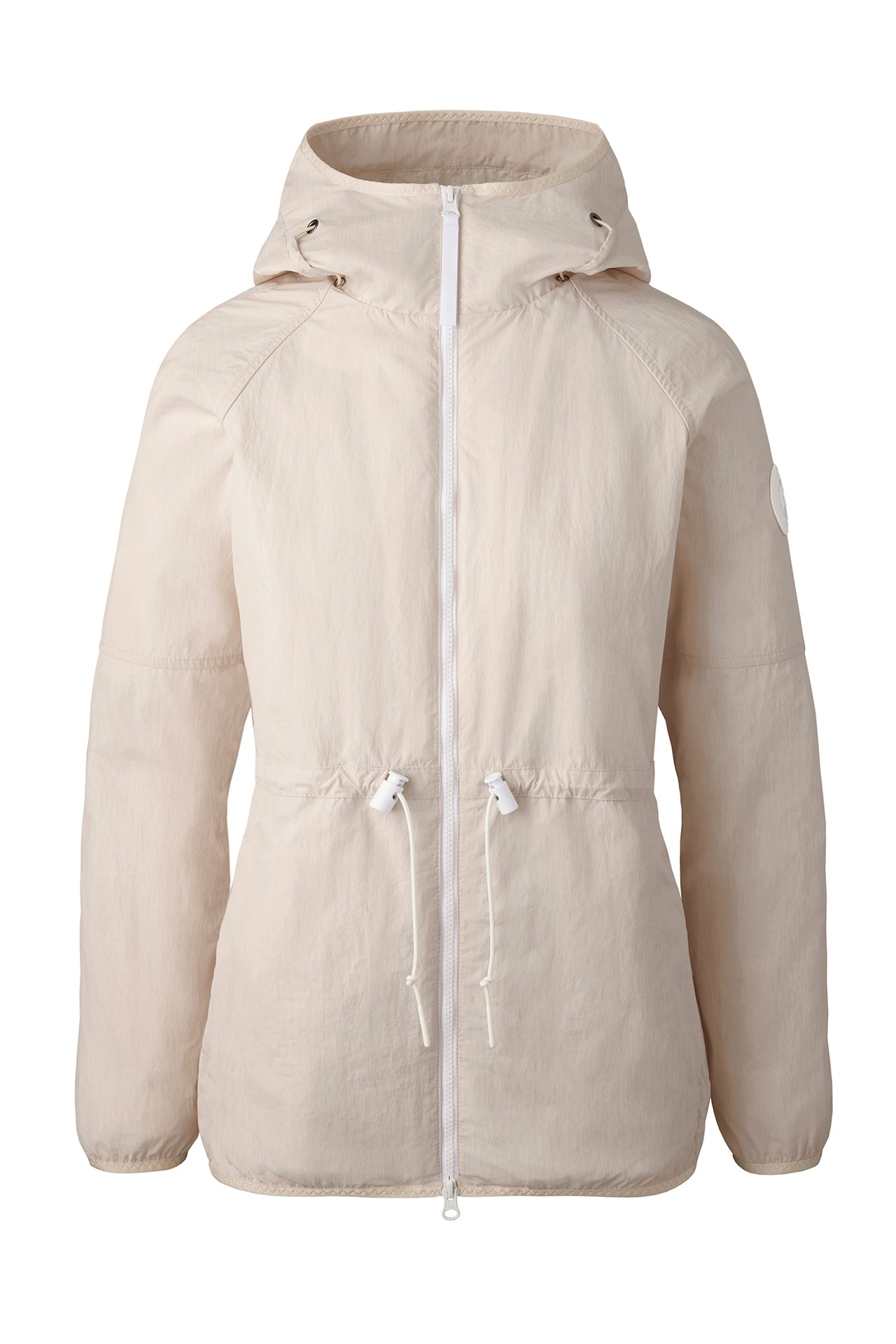 Beige hooded jacket with a zipper