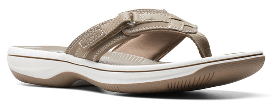A women's flip-flop sandal in tan.