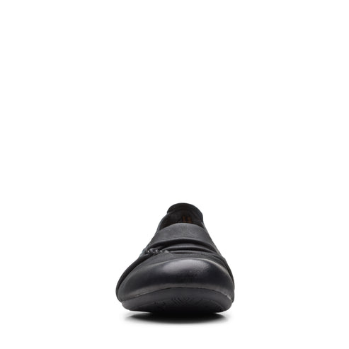 Black women's loafer, front view.