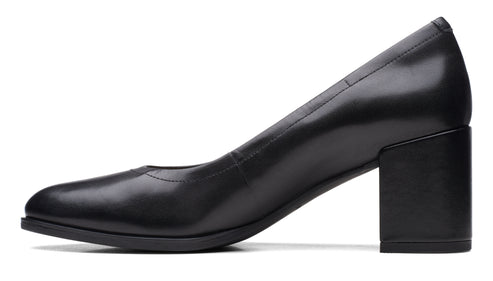 Black leather block heel pump