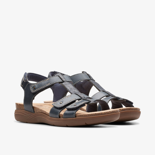 Pair of dark blue strappy leather sandals.