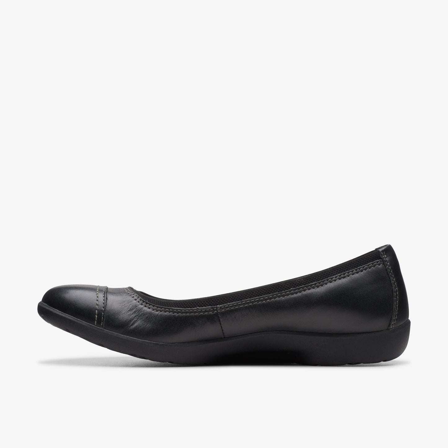 Black ballet flat with a rounded toe and a low heel