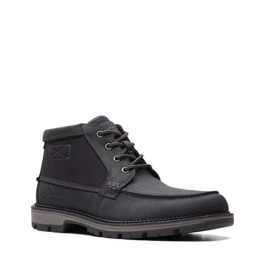 Black ankle boot with visible lacing.