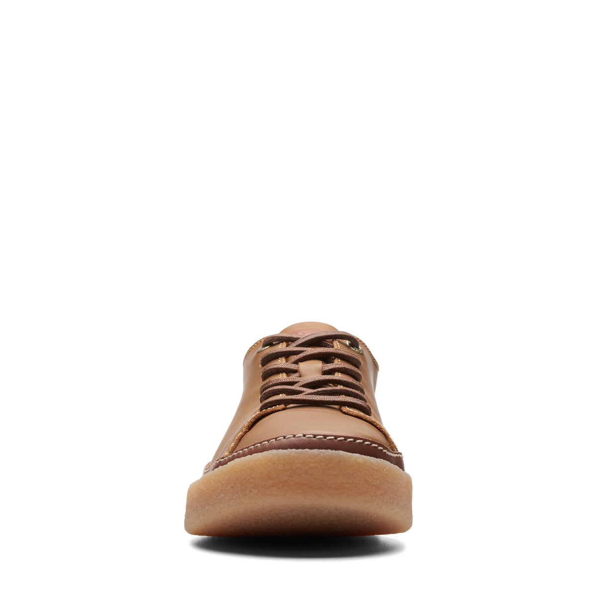 Light brown leather shoe with laces and a flat sole.