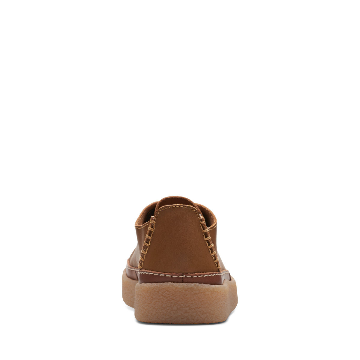 Low-top brown shoe, rear view showing thick sole and visible stitching.