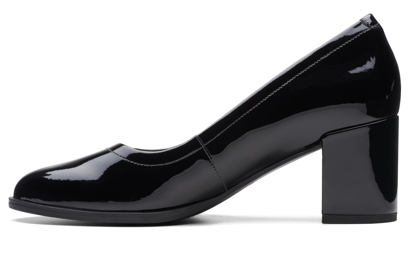 Black patent leather block heel dress pump