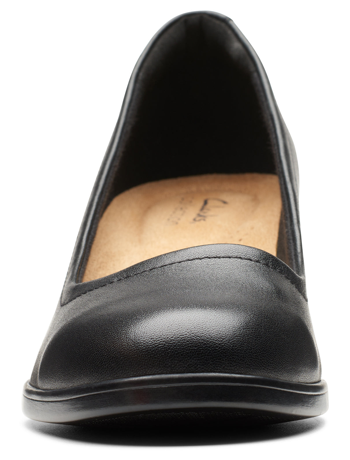 Black leather round-toe dress heel