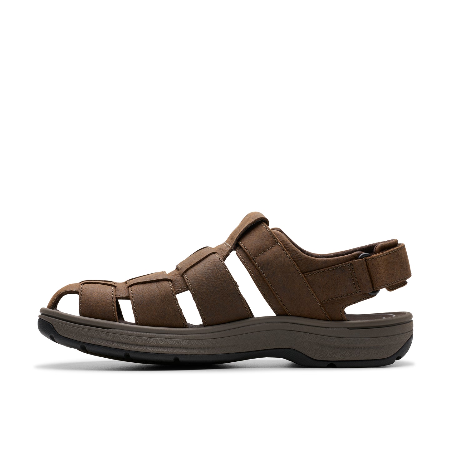 brown sandal with cage-like upper
