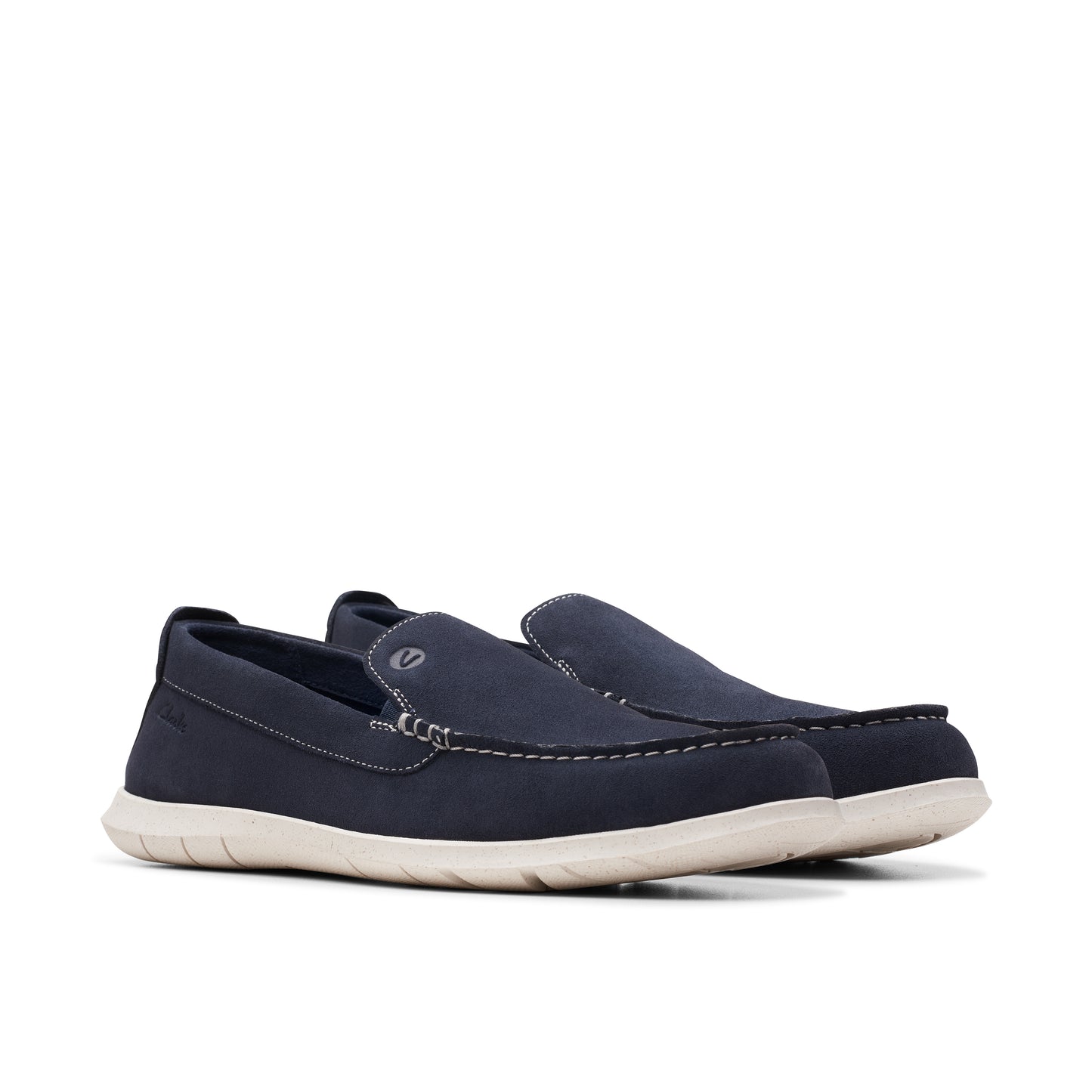 Pair of navy blue, cushioned sole loafers.