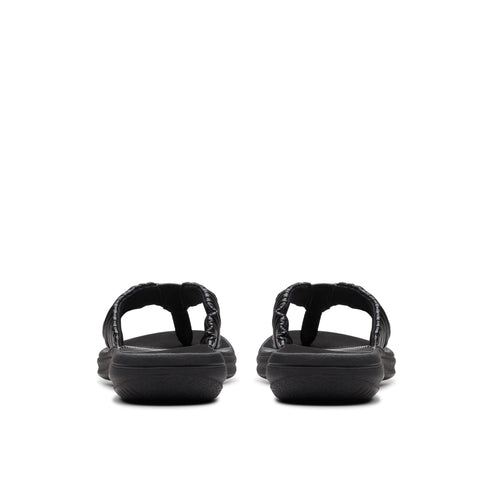 Pair of black toe-post sandals with woven straps.