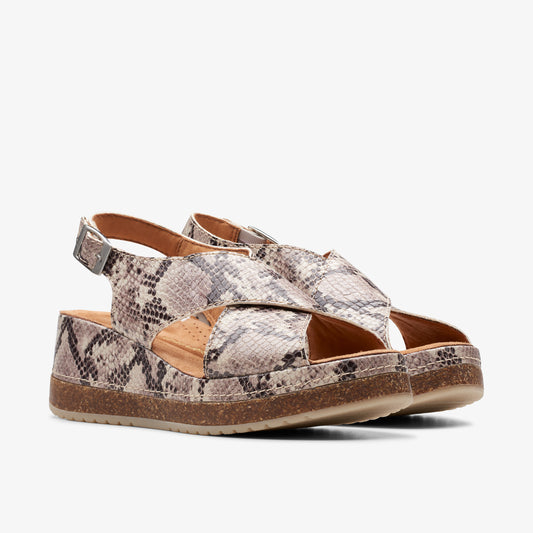 Snakeskin platform sandal with buckle strap