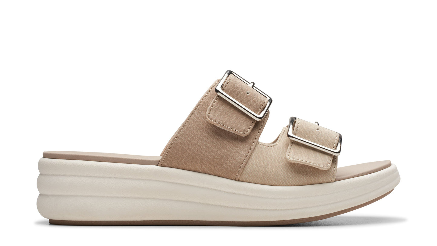 Platform sandal with two adjustable straps with silver buckles.