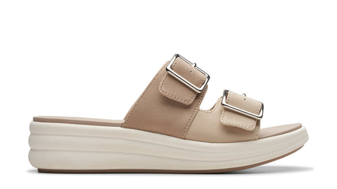 Platform sandal with two adjustable straps with silver buckles.