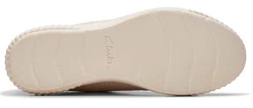 Beige shoe sole with tread and "Clarks" logo.