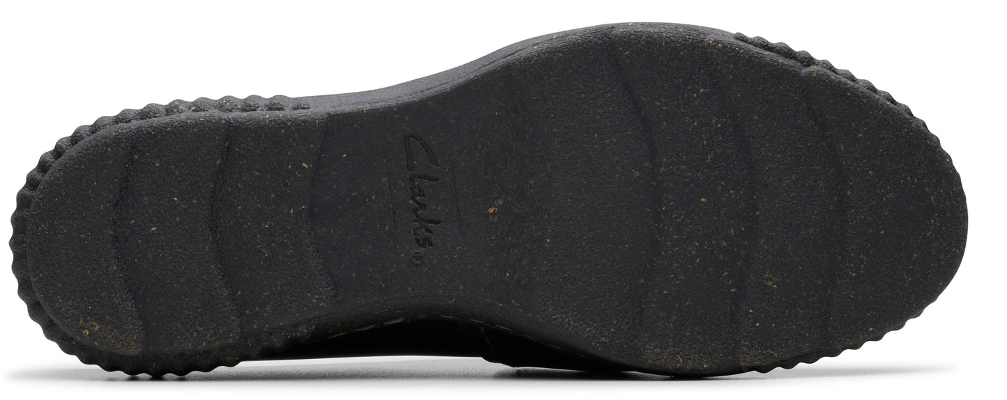 sole of a black shoe with a ridged pattern