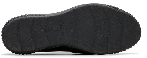 sole of a black shoe with a ridged pattern