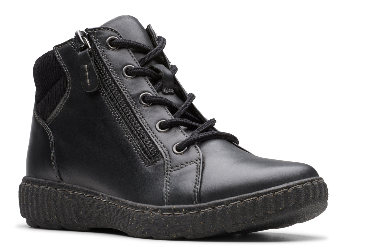 Black lace-up ankle boot with side zipper