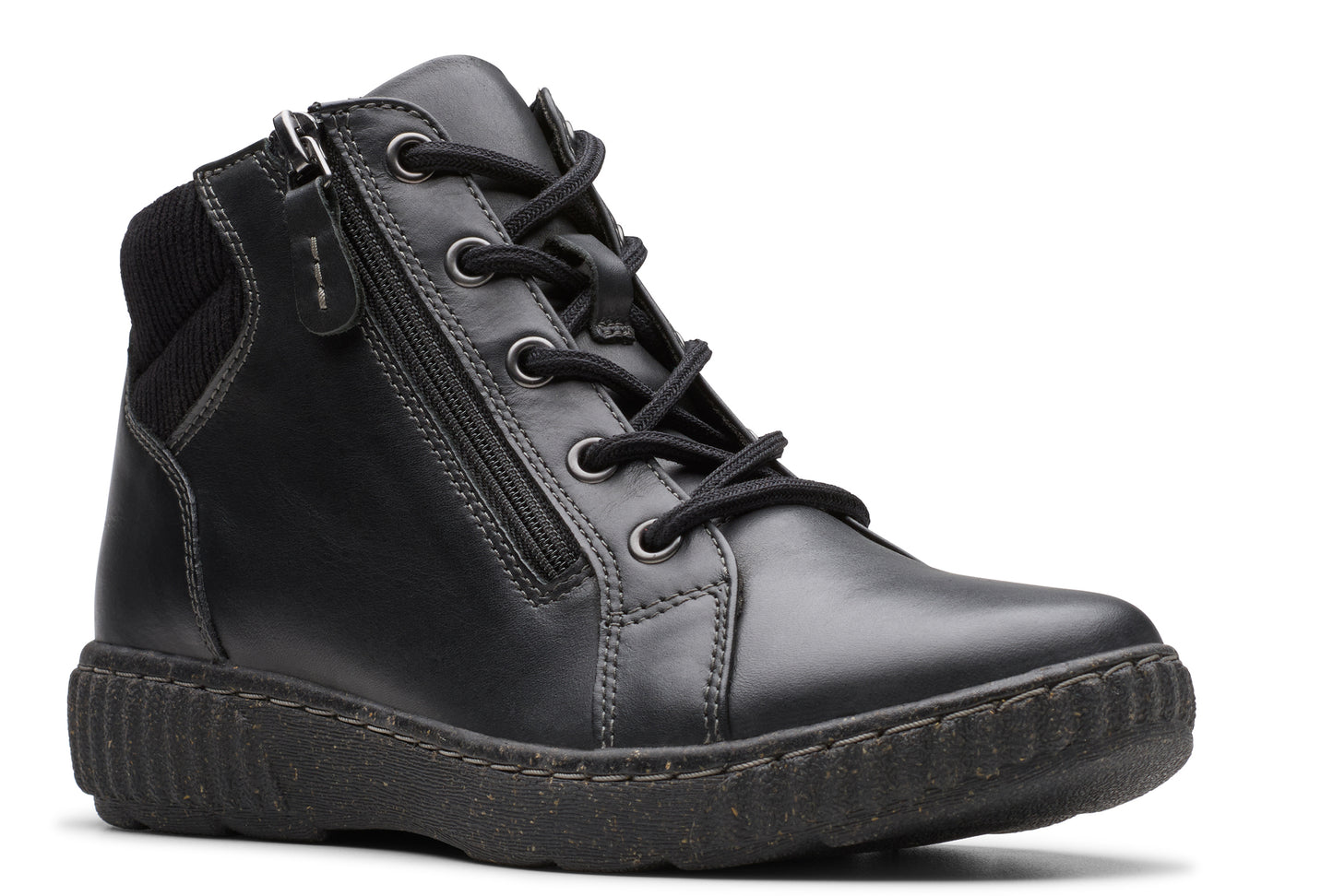 Black lace-up ankle boot with side zipper