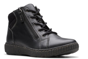 Black lace-up ankle boot with side zipper