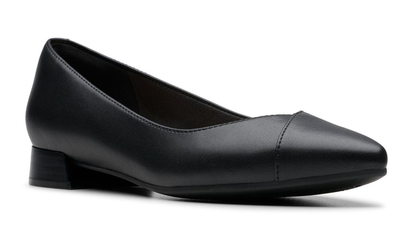 Black, leather, low heel dress shoe.