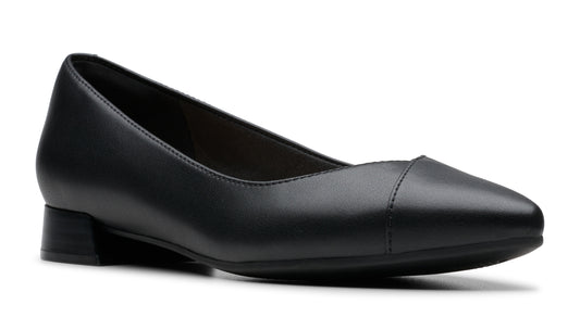 Black, leather, low heel dress shoe.