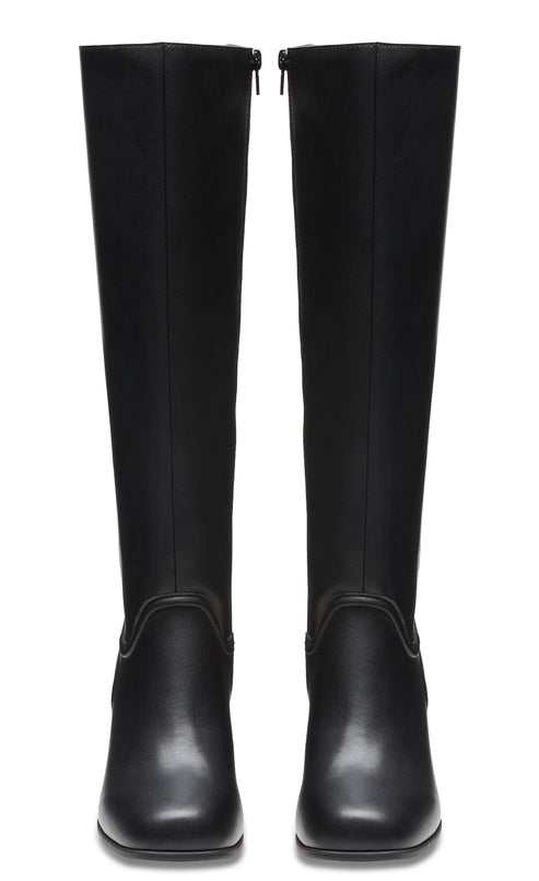 Pair of black, knee-high, heeled boots.