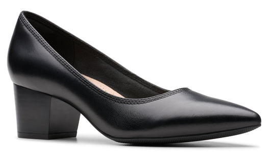 Black leather heeled dress shoe.