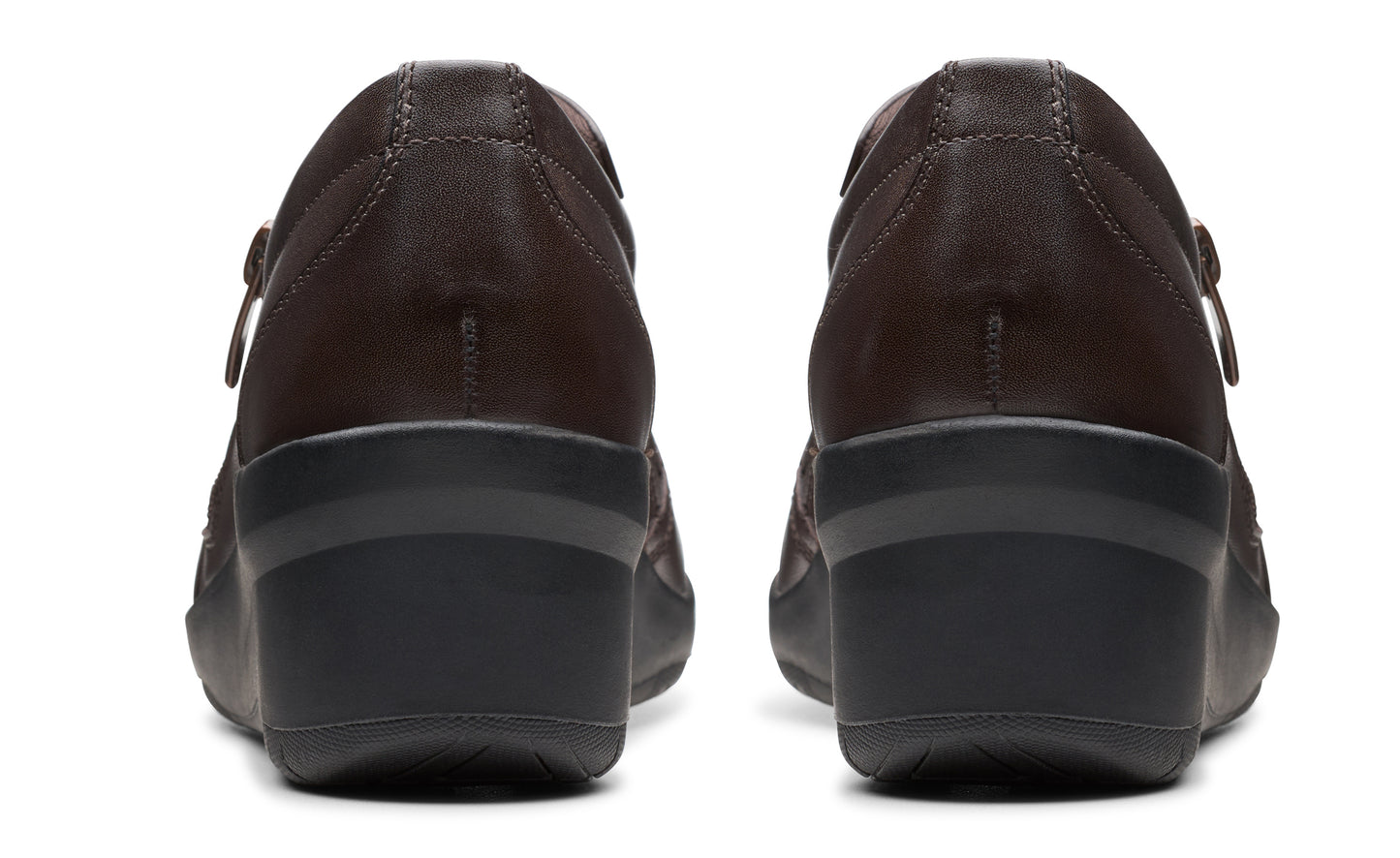 Pair of brown, low heel dress shoes.