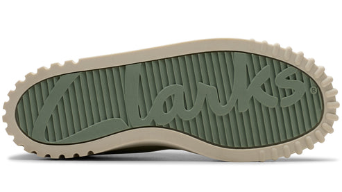 Bottom of shoe with "Clarks" logo across the sole.
