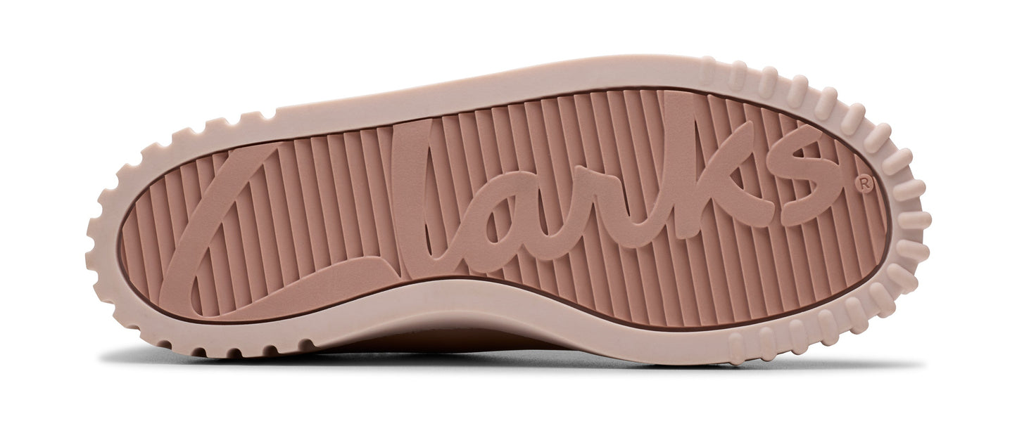 Sole of a shoe with the brand name 'Clarks' written in cursive.