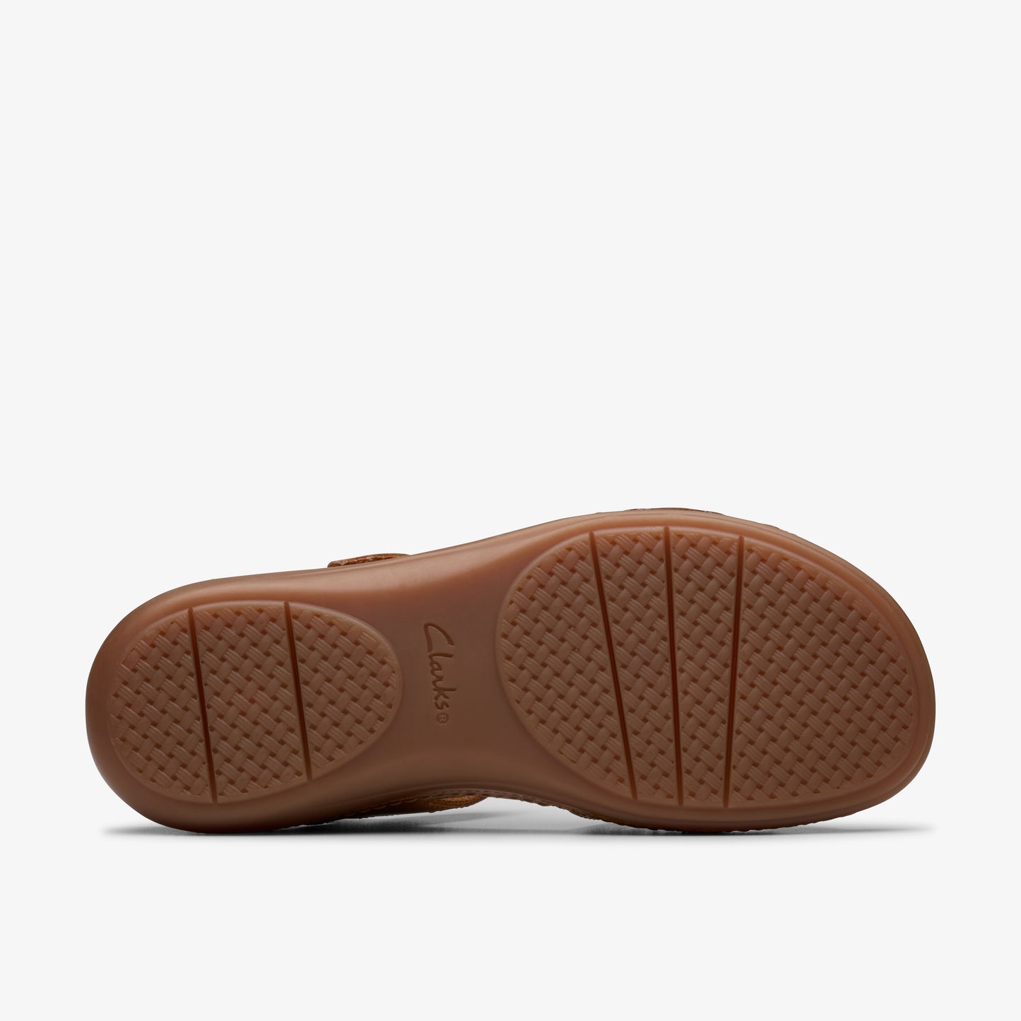 Brown sandal sole with embossed details.
