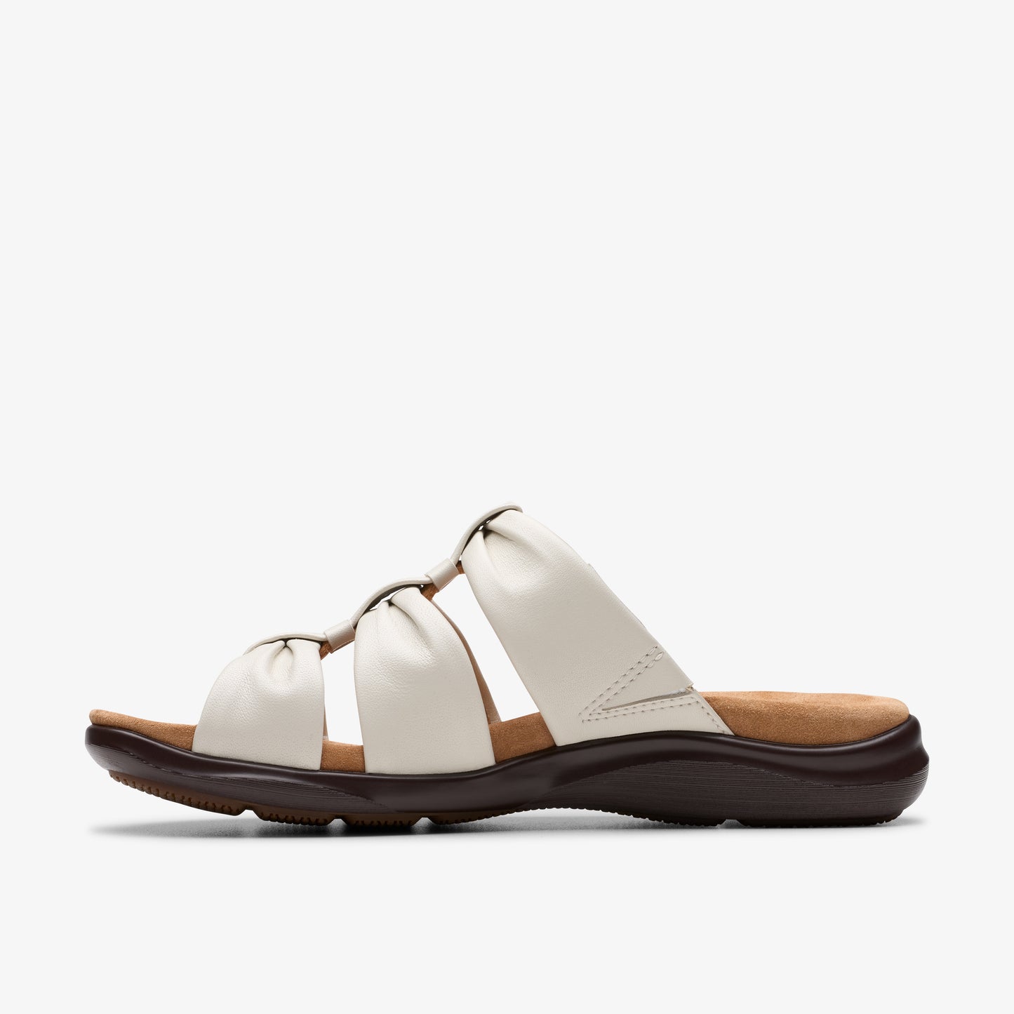 Off-white slide sandal with three twisted straps.