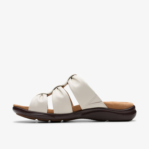 Off-white slide sandal with three twisted straps.
