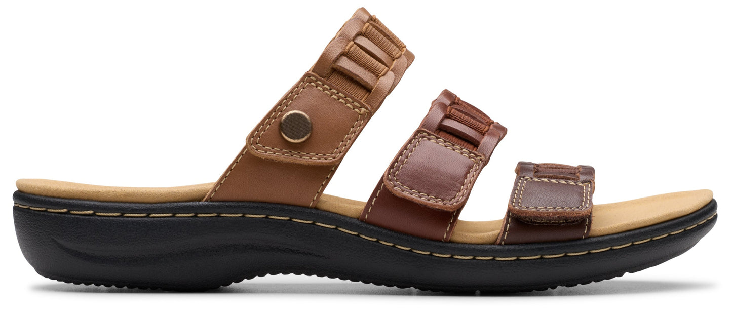 Brown leather sandal with three straps.