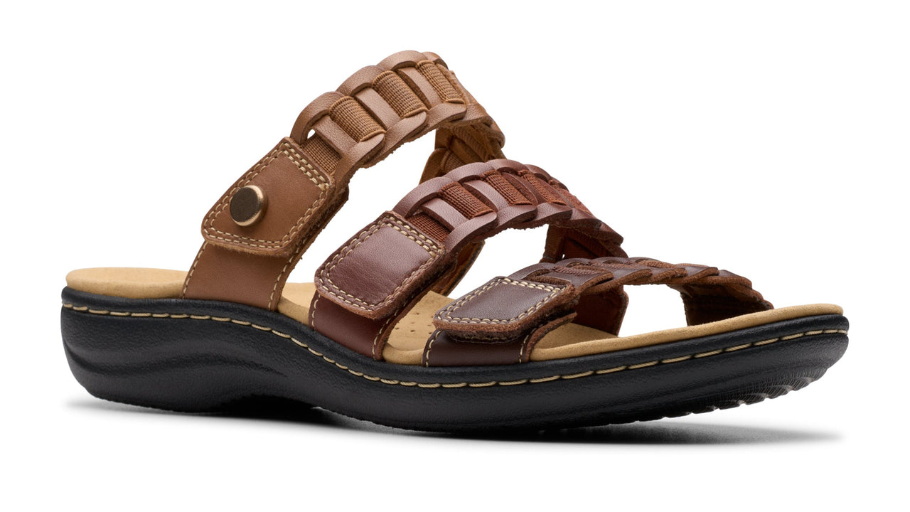 Braided leather sandal with adjustable straps and a black sole.