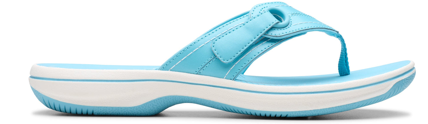 A light blue women's sandal with white sole.