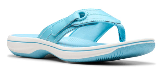 A light blue flip-flop with a white and light blue sole.