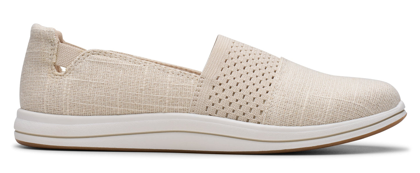 Beige casual slip-on shoe with a white sole.