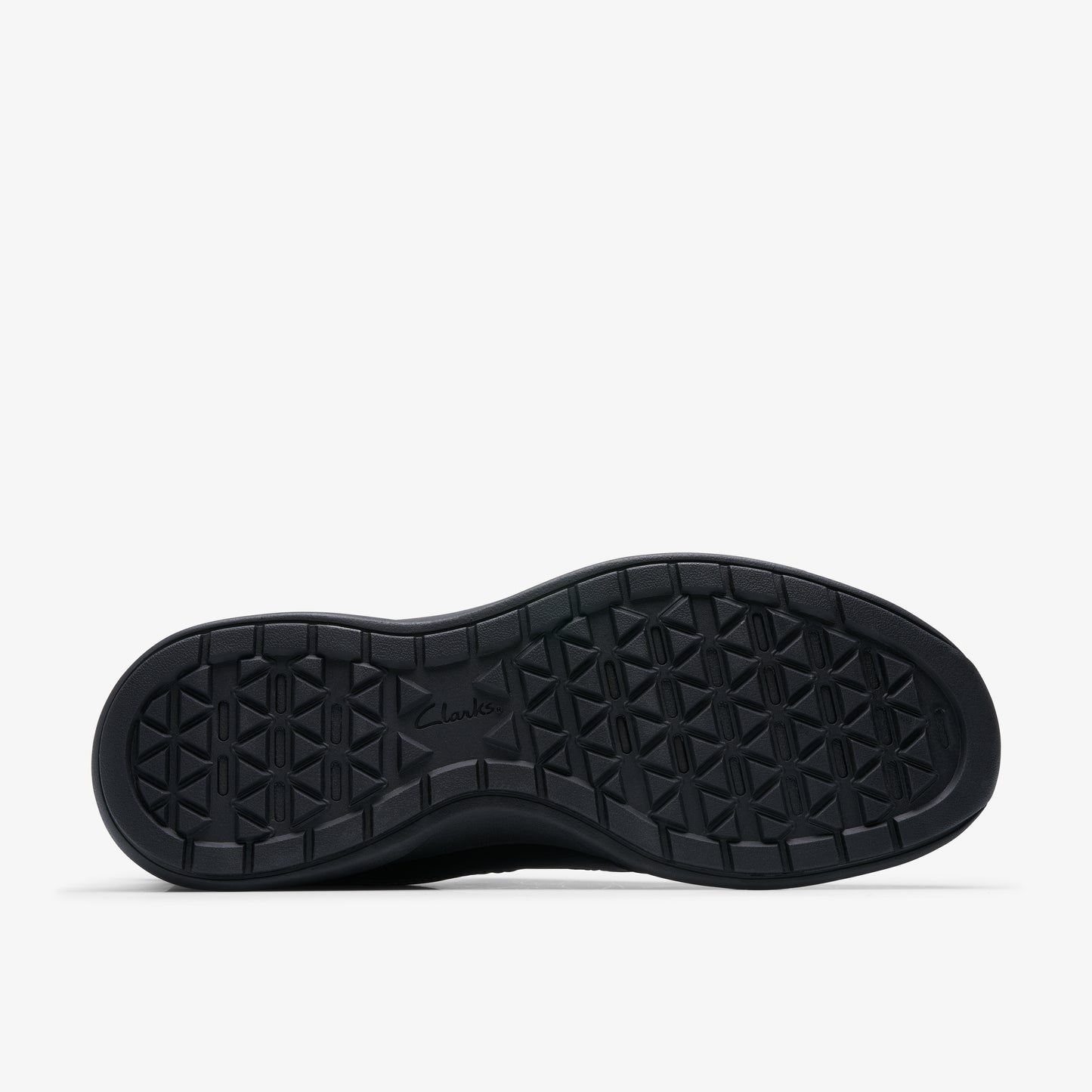 Black shoe sole with a triangular tread pattern.