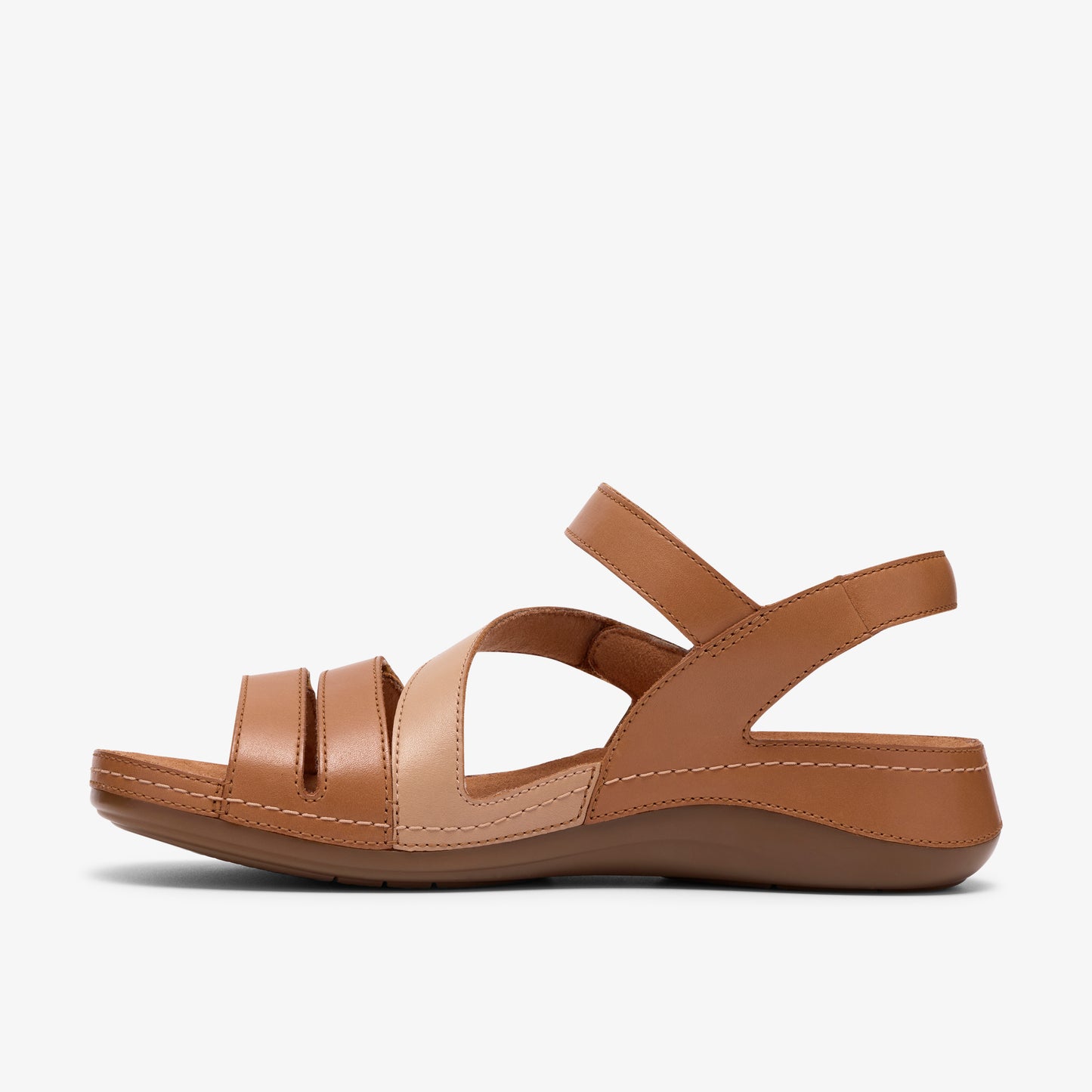 Tan leather sandal with straps.