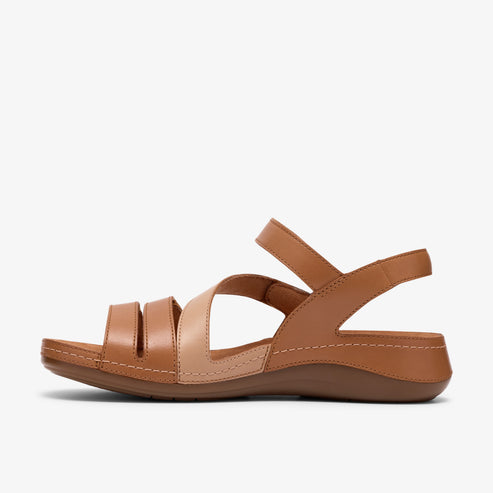 Tan leather sandal with straps.