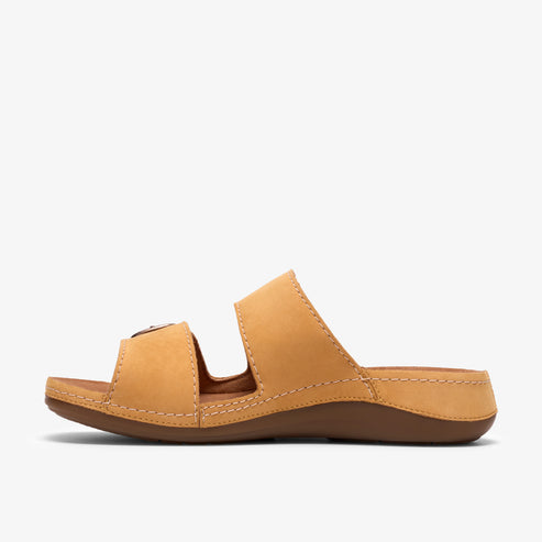 Yellow leather slide sandal with two straps