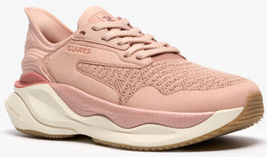 Pink sneaker with laces and thick white sole