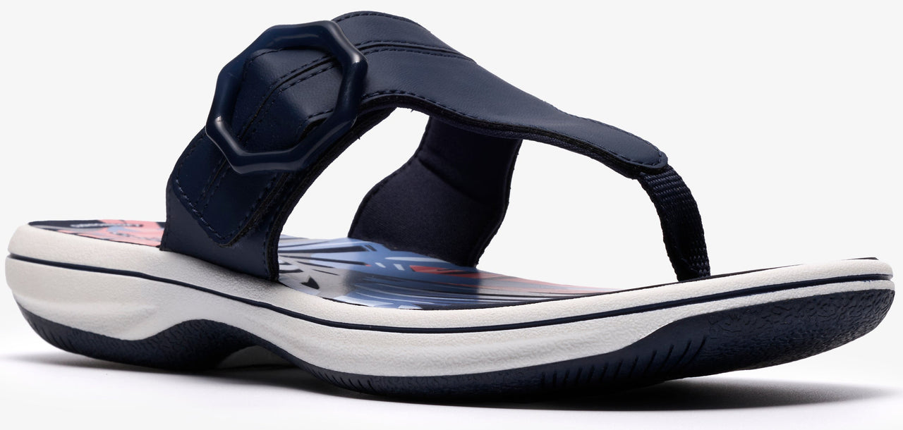 Navy blue flip-flop style sandal with white midsole.